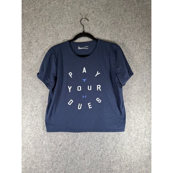Under Armour Shirt Women Large Blue Short Sleeve Pay Your Dues Cropped Active - Picture 1 of 7